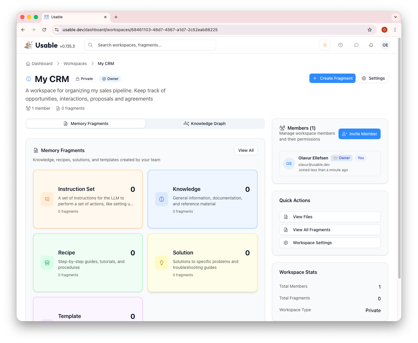 New My CRM workspace